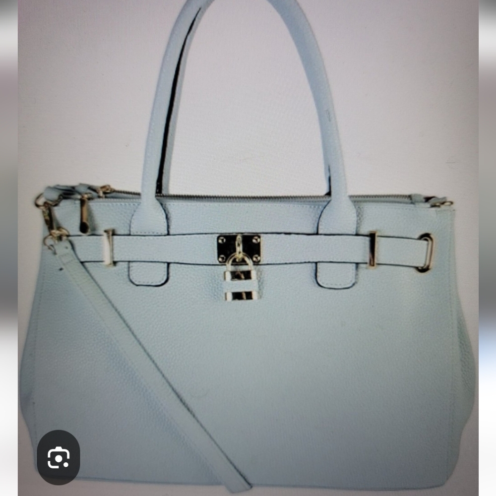 DASEIN WOMENS LARGE VEGAN LEATHER TOTE HANDBAG Light Blue